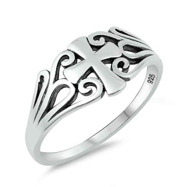 PRETTY .925 STERLING SILVER FILIGREE ROSE BAND RING size 8  style# r2027 